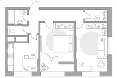 Планировка двухкомнатной(квартира) площадью 57.56 квадратных метров в ЖК “ЖК Пехра”