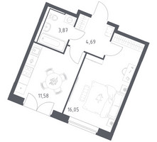 Планировка однокомнатной(квартира) площадью 36.19 квадратных метров в “ЖК Квартал Западный”