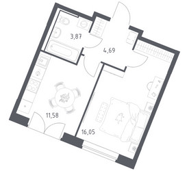 Планировка однокомнатной(квартира) площадью 36.19 квадратных метров в ЖК “ЖК Квартал Западный”