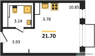 Планировка студии(квартира) площадью 21.7 квадратных метров в “ЖК Томилино Парк”