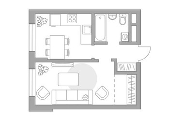 Планировка однокомнатной(квартира) площадью 34.68 квадратных метров в ЖК “ЖК Живописный”