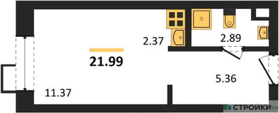 Планировка студии(апартаменты) площадью 21.99 квадратных метров в “ЖК N’ICE LOFT (Найс Лофт)”