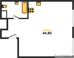 Планировка однокомнатной(апартаменты) площадью 44.8 квадратных метров в “ЖК Nametkin Tower (Наметкин Тауэр)”