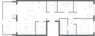 Планировка трехкомнатной(квартира) площадью 83.9 квадратных метров в “ЖК Равновесие”