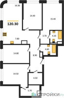 Планировка 4+ комнатной(квартира) площадью 120.3 квадратных метров в “ЖК STONE Sokolniki (Сокольники)”