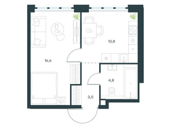 Планировка однокомнатной(квартира) площадью 35.7 квадратных метров в ЖК “ЖК Левел Южнопортовая”