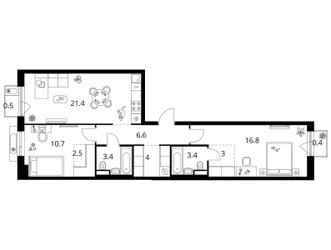 Планировка двухкомнатной(квартира) площадью 72.7 квадратных метров в ЖК “ЖК Лосиноостровский парк”