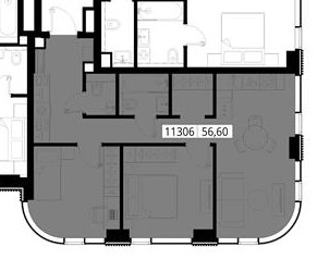 Планировка двухкомнатной(квартира) площадью 56.6 квадратных метров в ЖК “ЖК Cityzen (Ситизен)”