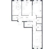 Планировка трехкомнатной(квартира) площадью 78.57 квадратных метров в “ЖК Космический Квартал”