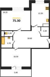 Планировка двухкомнатной(квартира) площадью 75.3 квадратных метров в ЖК “ЖК Эдельвейс (Первомайское)”