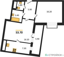 Планировка однокомнатной(квартира) площадью 53.7 квадратных метров в “ЖК Римский”