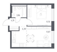 Планировка однокомнатной(квартира) площадью 38 квадратных метров в “ЖК Квартал Авиаторов”