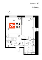 Планировка двухкомнатной(квартира) площадью 54.2 квадратных метров в “ЖК Мытищи Сити”