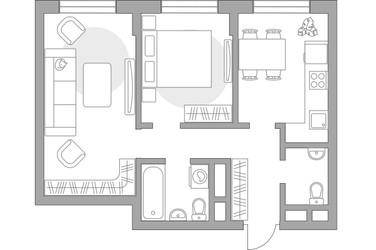 Планировка двухкомнатной(квартира) площадью 51.47 квадратных метров в ЖК “ЖК Живописный”