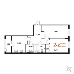 Планировка двухкомнатной(квартира) площадью 68.4 квадратных метров в ЖК “ЖК Новое Летово”