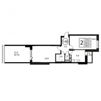 Планировка двухкомнатной(квартира) площадью 68 квадратных метров в “ЖК Космос”