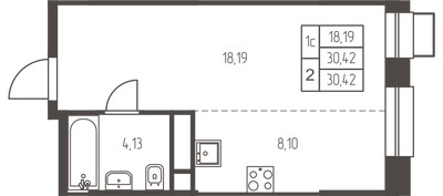 Планировка студии(квартира) площадью 30.4 квадратных метров в ЖК “ЖК Новая Ивантеевка”