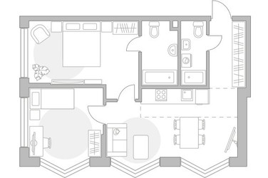 Планировка двухкомнатной(квартира) площадью 61.4 квадратных метров в ЖК “ЖК Мневники от Гранель”