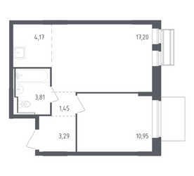 Планировка однокомнатной(квартира) площадью 40.87 квадратных метров в ЖК “ЖК Рублевский Квартал”