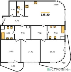 Планировка трехкомнатной(квартира) площадью 125.2 квадратных метров в ЖК “ЖК Лаврушинский”