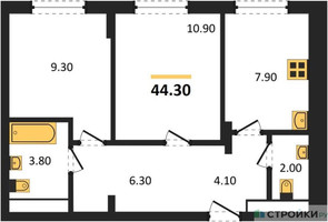 Планировка двухкомнатной(квартира) площадью 44.5 квадратных метров в “ЖК Равновесие”