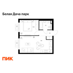 Планировка однокомнатной(квартира) площадью 36.8 квадратных метров в ЖК “ЖК Белая Дача парк”