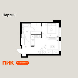 Планировка однокомнатной(квартира) площадью 39.9 квадратных метров в ЖК “Нарвин”