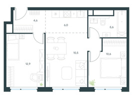 Планировка трехкомнатной(квартира) площадью 55.2 квадратных метров в “ЖК Левел Мичуринский”