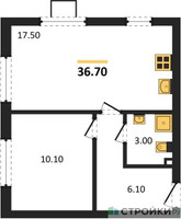 Планировка однокомнатной(квартира) площадью 36.7 квадратных метров в “ЖК Лучи-2”