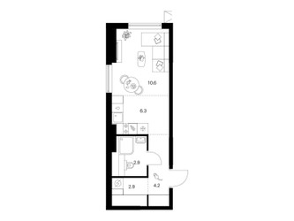 Планировка студии(квартира) площадью 26.9 квадратных метров в ЖК “ЖК Москворечье”