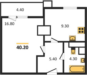 Планировка однокомнатной(квартира) площадью 40 квадратных метров в ЖК “ЖК Парк Легенд 2”