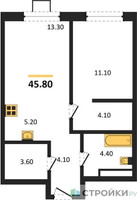 Планировка однокомнатной(квартира) площадью 45.8 квадратных метров в “ЖК Новые смыслы”