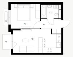 Планировка однокомнатной(квартира) площадью 35.3 квадратных метров в “ЖК Восточное Бутово”