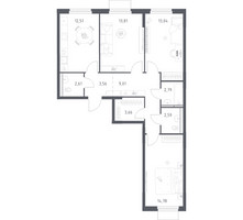 Планировка трехкомнатной(квартира) площадью 78.36 квадратных метров в “ЖК Мытищи Парк”
