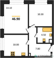 Планировка двухкомнатной(квартира) площадью 46.9 квадратных метров в “Жилые кварталы Белый Град”