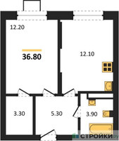 Планировка однокомнатной(квартира) площадью 36.8 квадратных метров в “ЖК Видный берег 2”