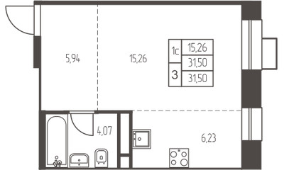 Планировка студии(квартира) площадью 31.5 квадратных метров в ЖК “ЖК Новая Ивантеевка”