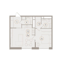 Планировка двухкомнатной(апартаменты) площадью 50.49 квадратных метров в “ЖК D'ORO MILLE (Доро Милле)”