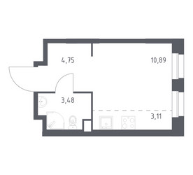 Планировка студии(квартира) площадью 22.23 квадратных метров в ЖК “ЖК ЭкоБунино (Южное Бунино)”