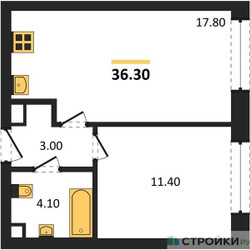 Планировка однокомнатной(квартира) площадью 36.3 квадратных метров в ЖК “ЖК ЗИЛАРТ”