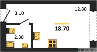 Планировка студии(квартира) площадью 18.7 квадратных метров в ЖК “ЖК Первый квартал”