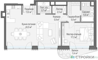 Планировка однокомнатной(квартира) площадью 82.8 квадратных метров в “ЖК Лаврушинский”