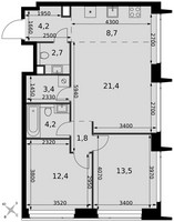Планировка трехкомнатной(квартира) площадью 72.3 квадратных метров в “ЖК Амбер Сити”