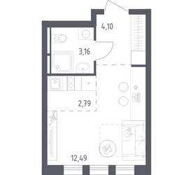 Планировка студии(квартира) площадью 22.54 квадратных метров в ЖК “ЖК Остафьево”