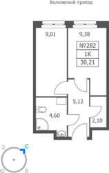 Планировка однокомнатной(апартаменты) площадью 30.21 квадратных метров в ЖК “ЖК Волковская 67”