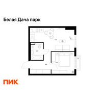 Планировка однокомнатной(квартира) площадью 37.5 квадратных метров в “ЖК Белая Дача парк”