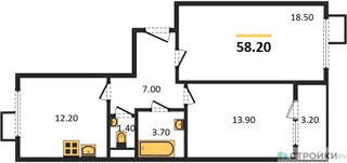 Планировка двухкомнатной(квартира) площадью 58.2 квадратных метров в “ЖК Первый Лермонтовский”