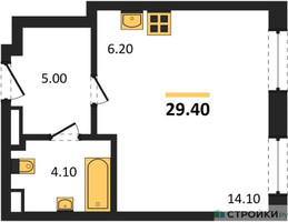 Планировка студии(квартира) площадью 29.4 квадратных метров в “ЖК Адмирал”