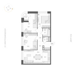 Планировка трехкомнатной(апартаменты) площадью 74.2 квадратных метров в ЖК “ЖК ARTEL (Артель)”
