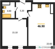Планировка однокомнатной(квартира) площадью 46.9 квадратных метров в “ЖК Переделкино Ближнее”